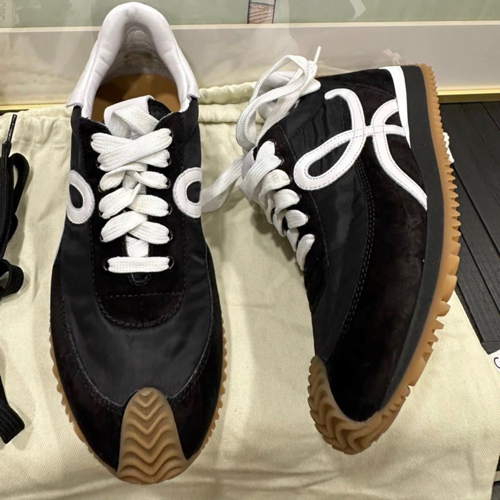 Loewe Black and White Sneakers with Vintage Gum Sole